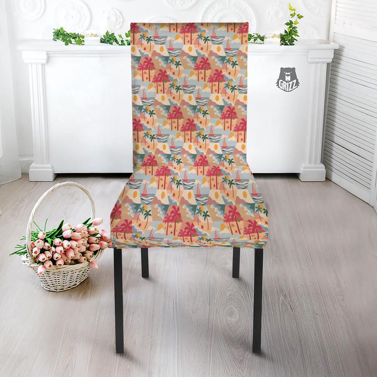 Patchwork Beach And Sunset Sky Print Pattern Dining Chair Slipcover-grizzshop