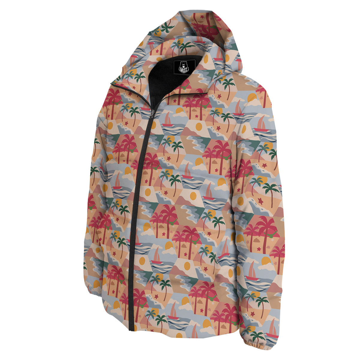 Patchwork Beach And Sunset Sky Print Pattern Down Jacket-grizzshop