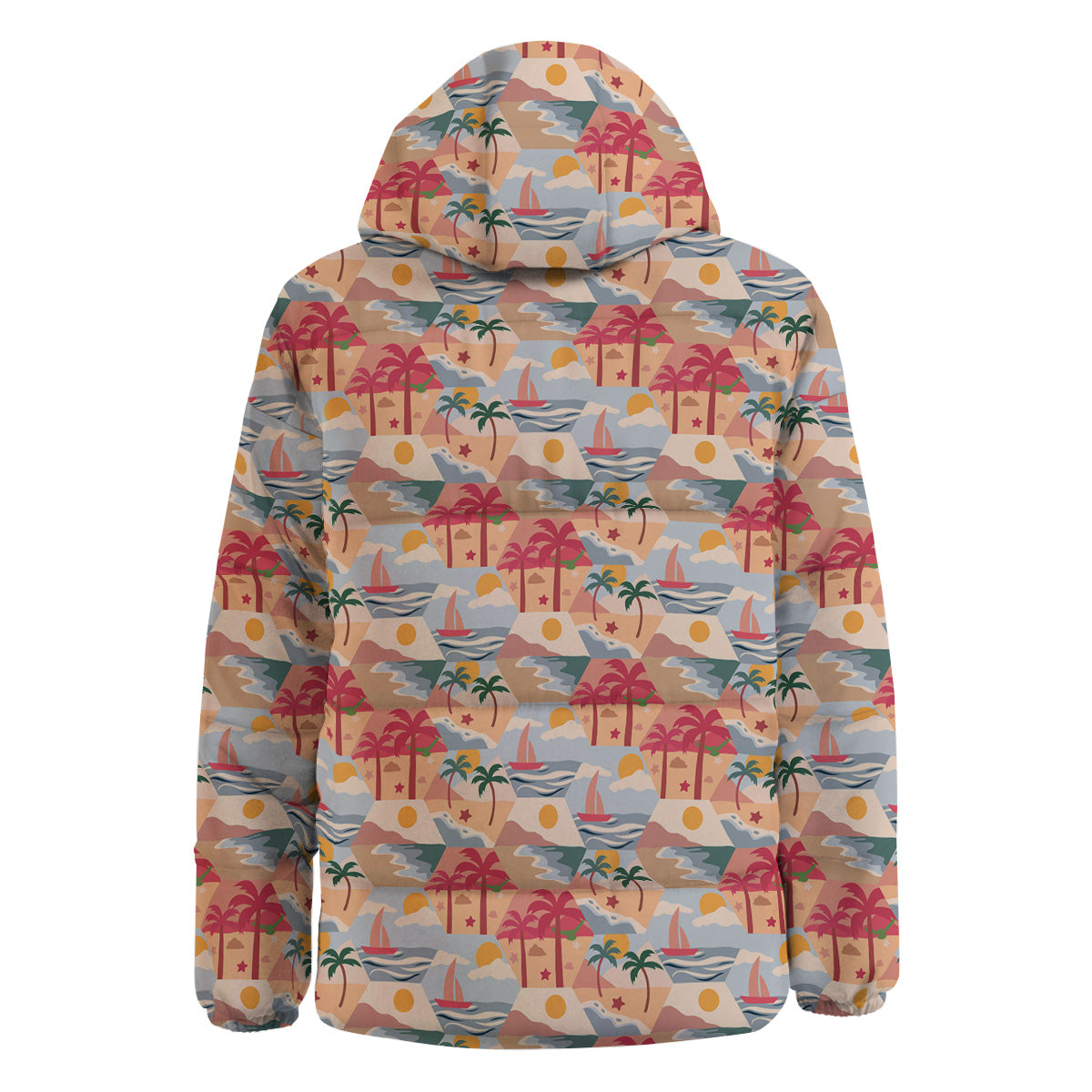 Patchwork Beach And Sunset Sky Print Pattern Down Jacket-grizzshop