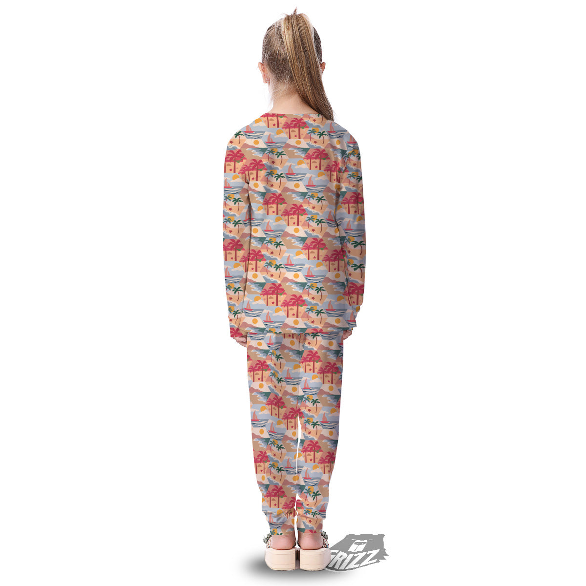 Patchwork Beach And Sunset Sky Print Pattern Kid's Pajamas-grizzshop