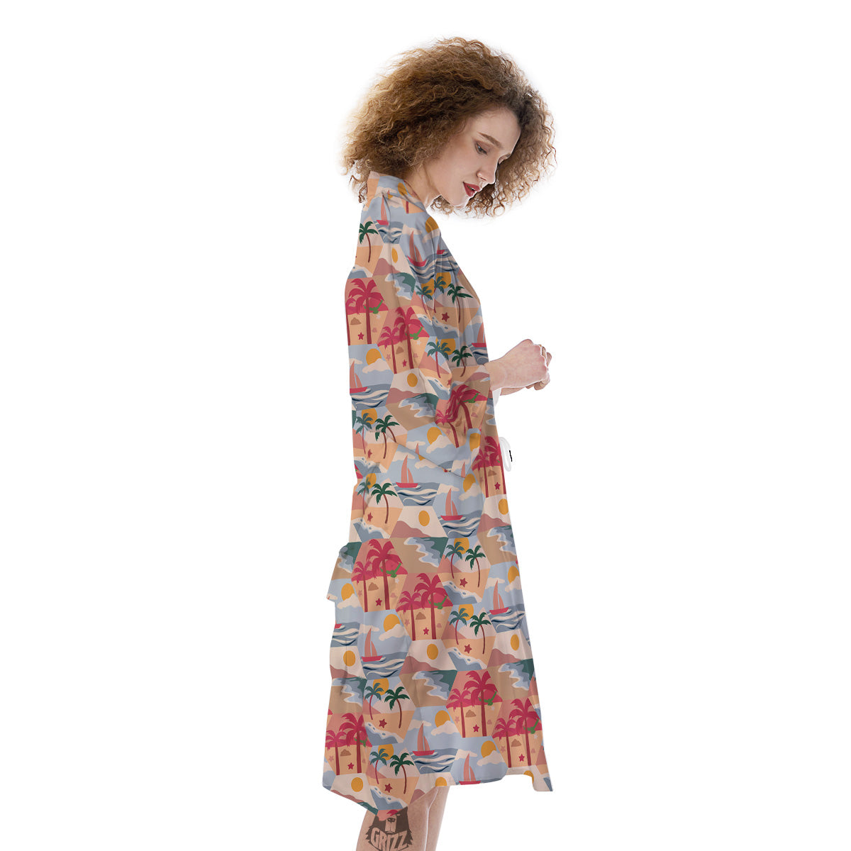 Patchwork Beach And Sunset Sky Print Pattern Kimono-grizzshop