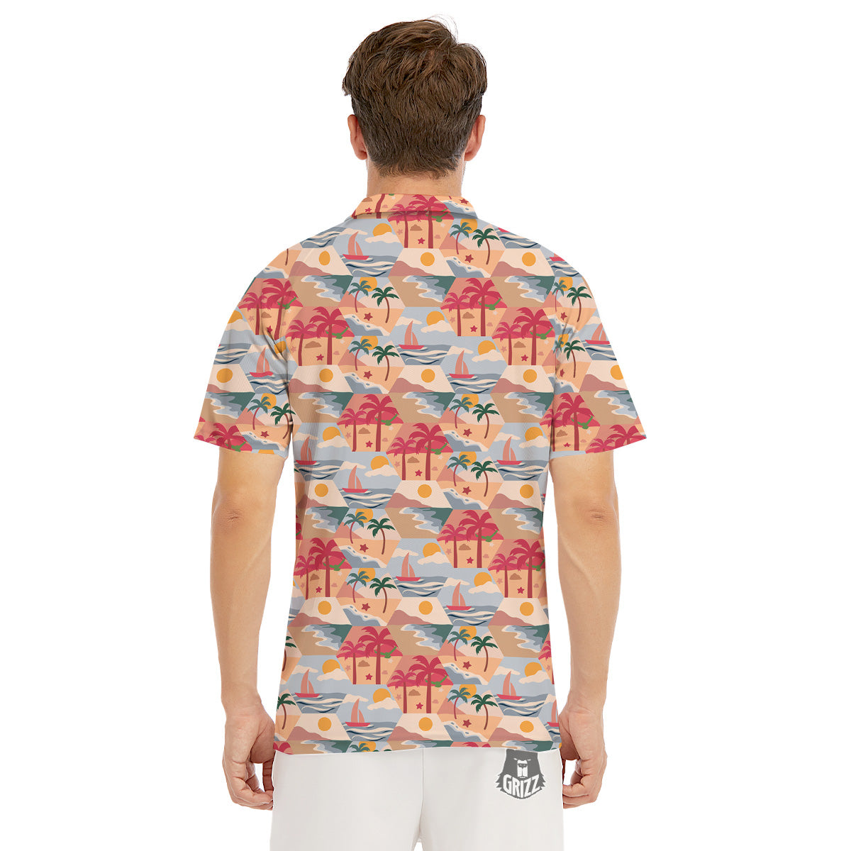 Patchwork Beach And Sunset Sky Print Pattern Men's Golf Shirts-grizzshop
