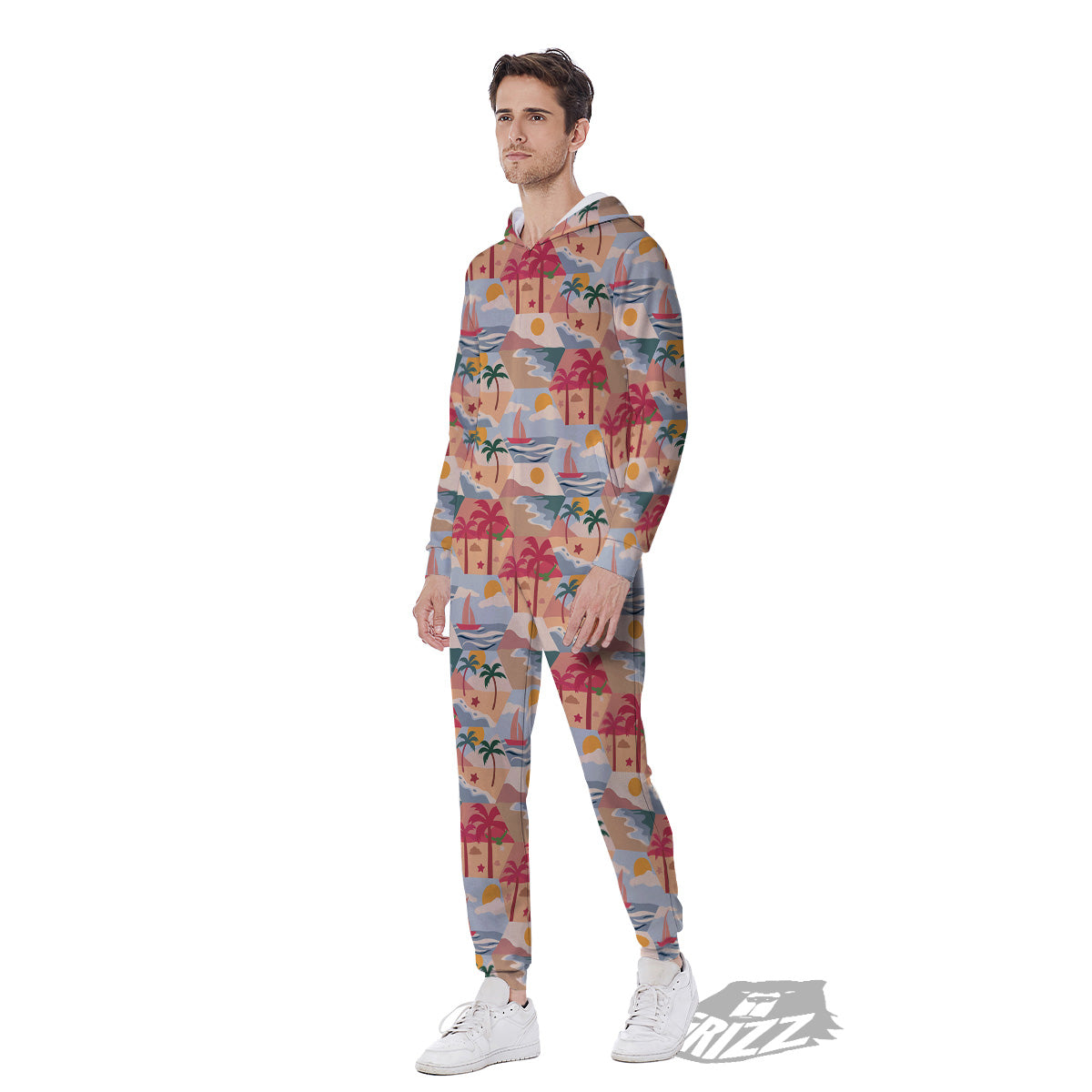 Patchwork Beach And Sunset Sky Print Pattern Men's Jumpsuit-grizzshop
