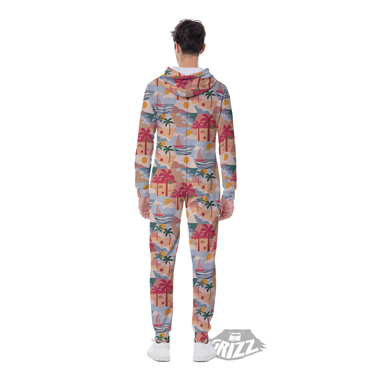 Patchwork Beach And Sunset Sky Print Pattern Men's Jumpsuit-grizzshop