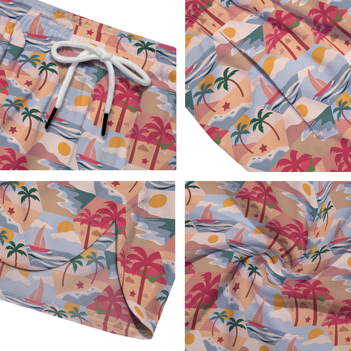 Patchwork Beach And Sunset Sky Print Pattern Men's Running Shorts-grizzshop
