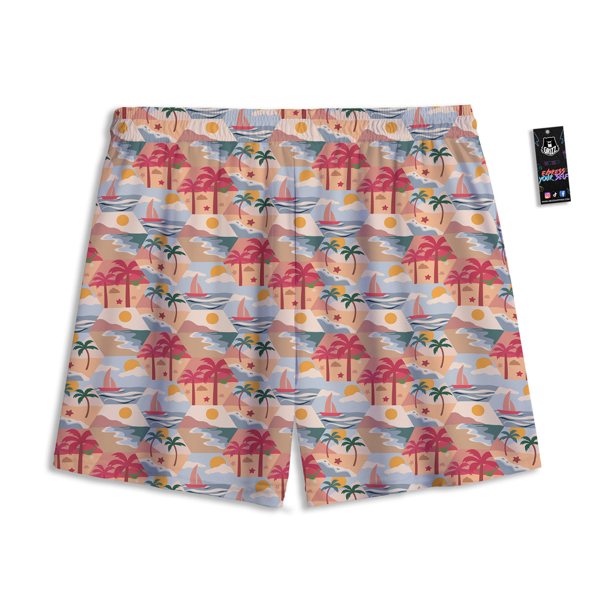 Patchwork Beach And Sunset Sky Print Pattern Mesh Shorts-grizzshop