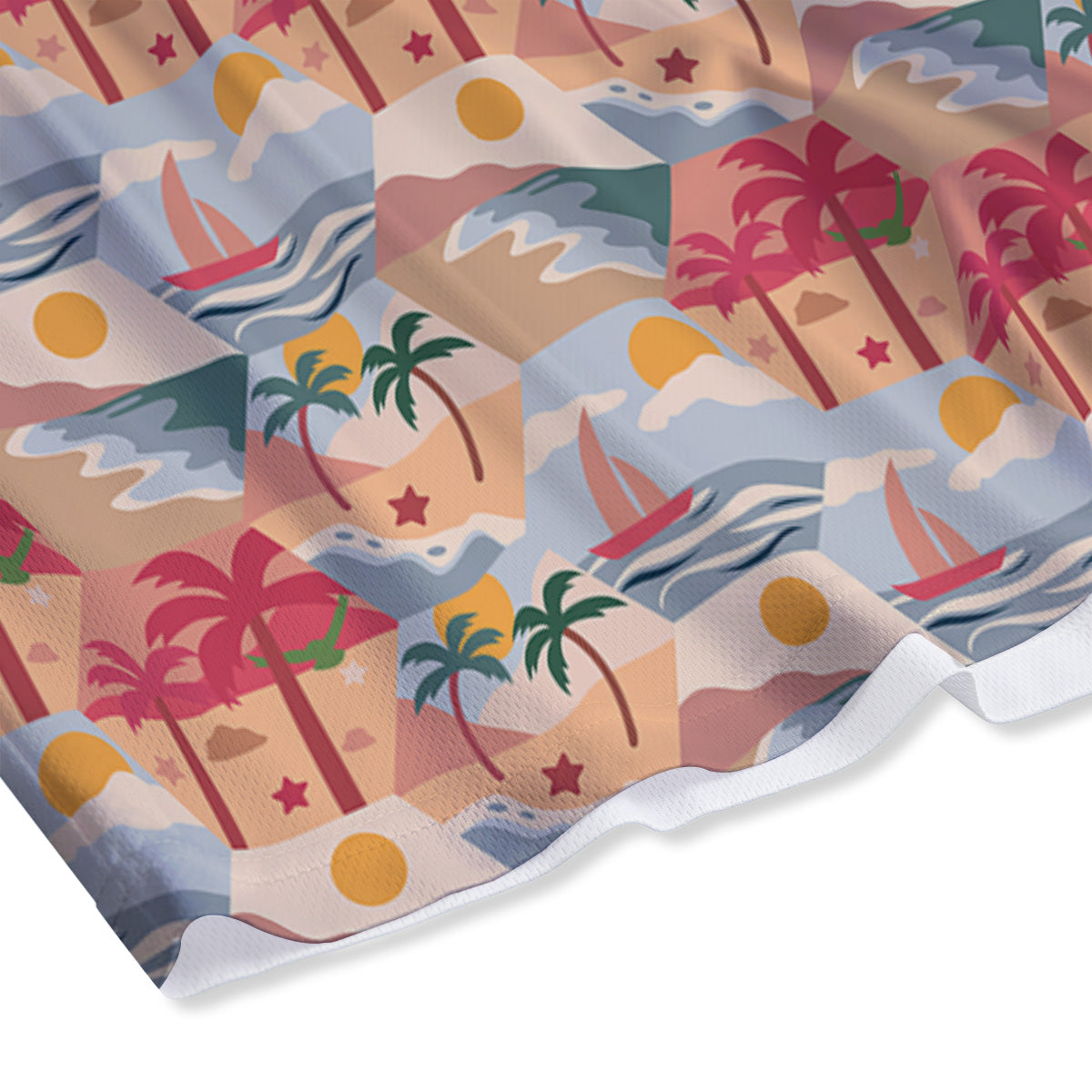 Patchwork Beach And Sunset Sky Print Pattern Mesh Shorts-grizzshop