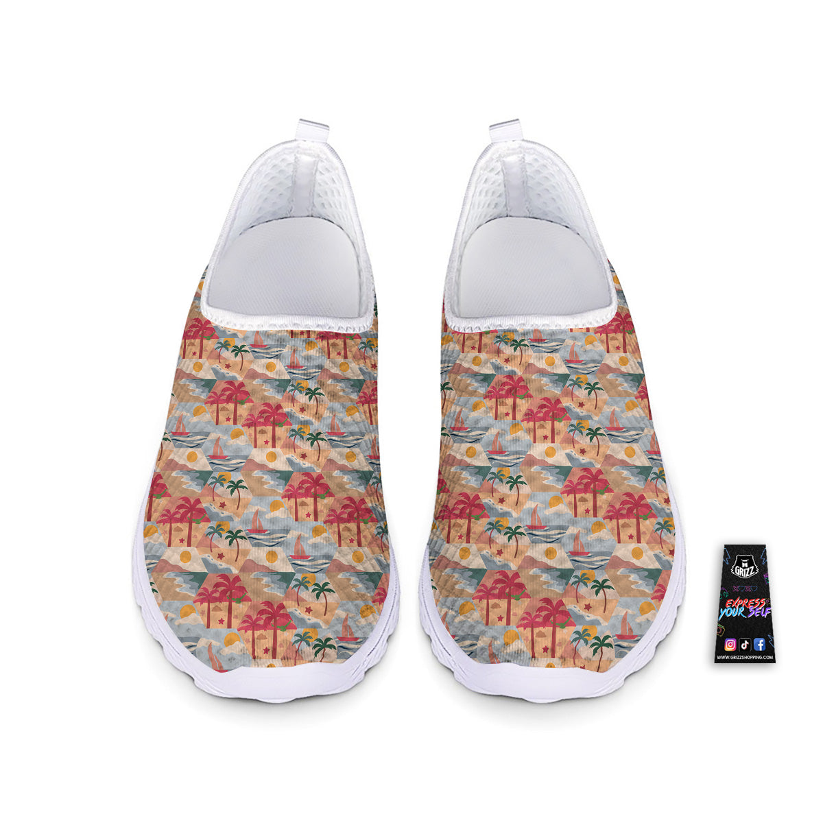 Patchwork Beach And Sunset Sky Print Pattern Nurse Shoes-grizzshop