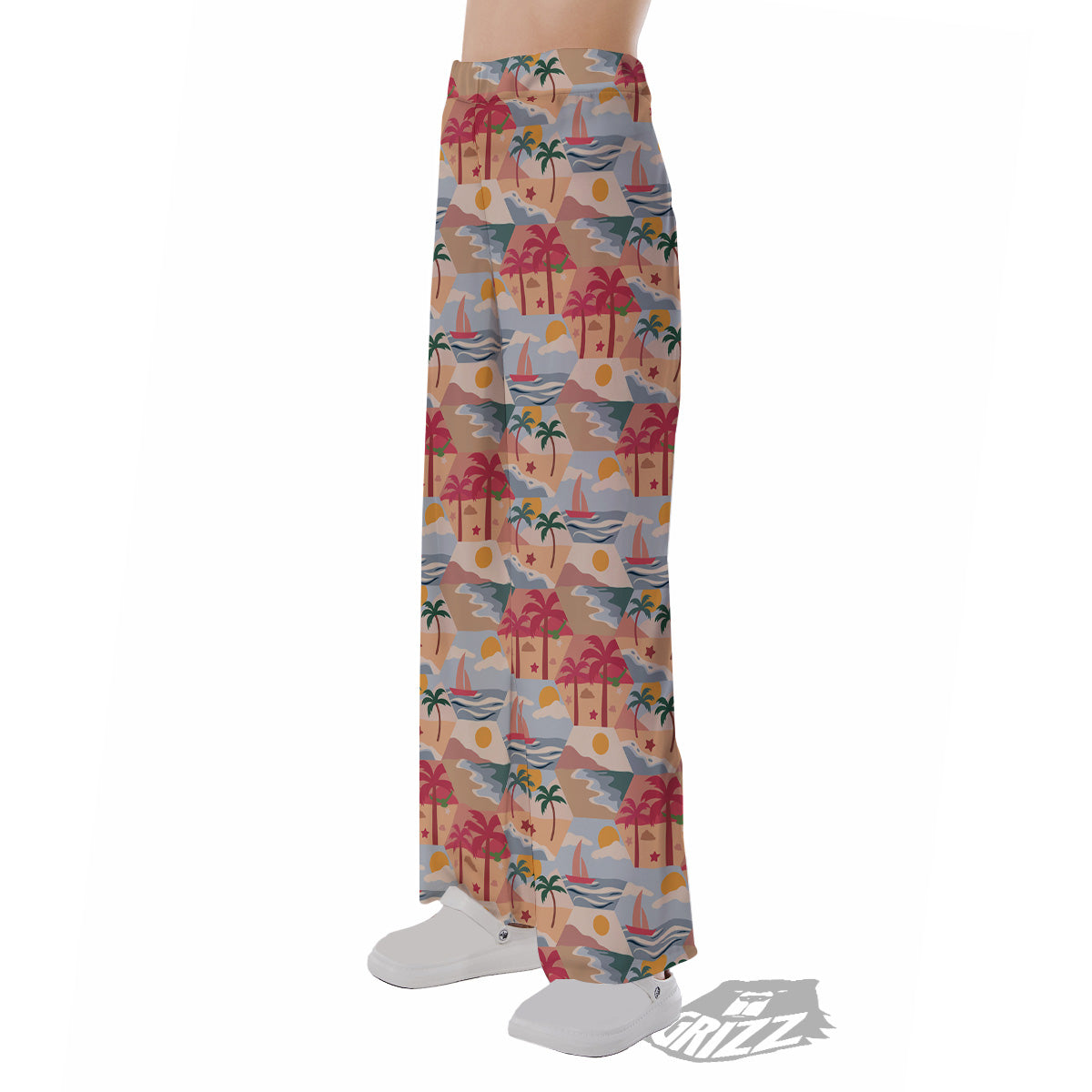 Patchwork Beach And Sunset Sky Print Pattern Pajama Pants-grizzshop