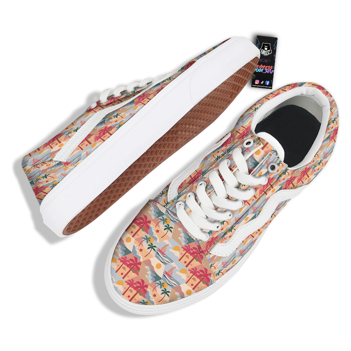 Patchwork Beach And Sunset Sky Print Pattern Skate Shoes-grizzshop