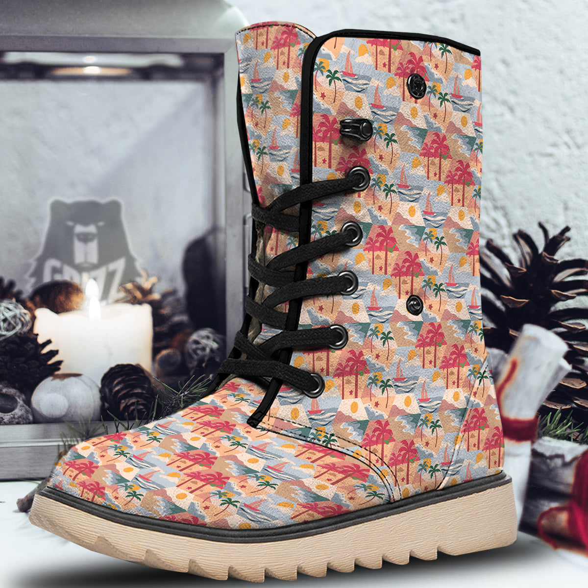 Patchwork Beach And Sunset Sky Print Pattern Snow Boots-grizzshop
