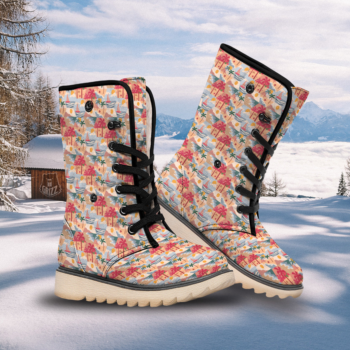 Patchwork Beach And Sunset Sky Print Pattern Snow Boots-grizzshop