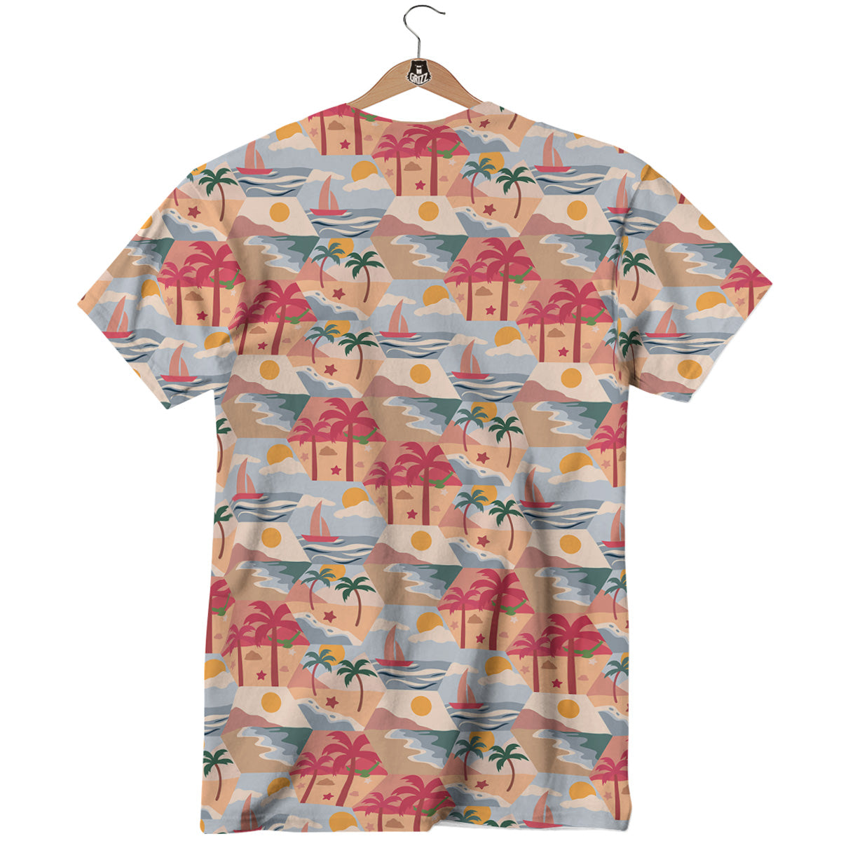 Patchwork Beach And Sunset Sky Print Pattern T-Shirt-grizzshop