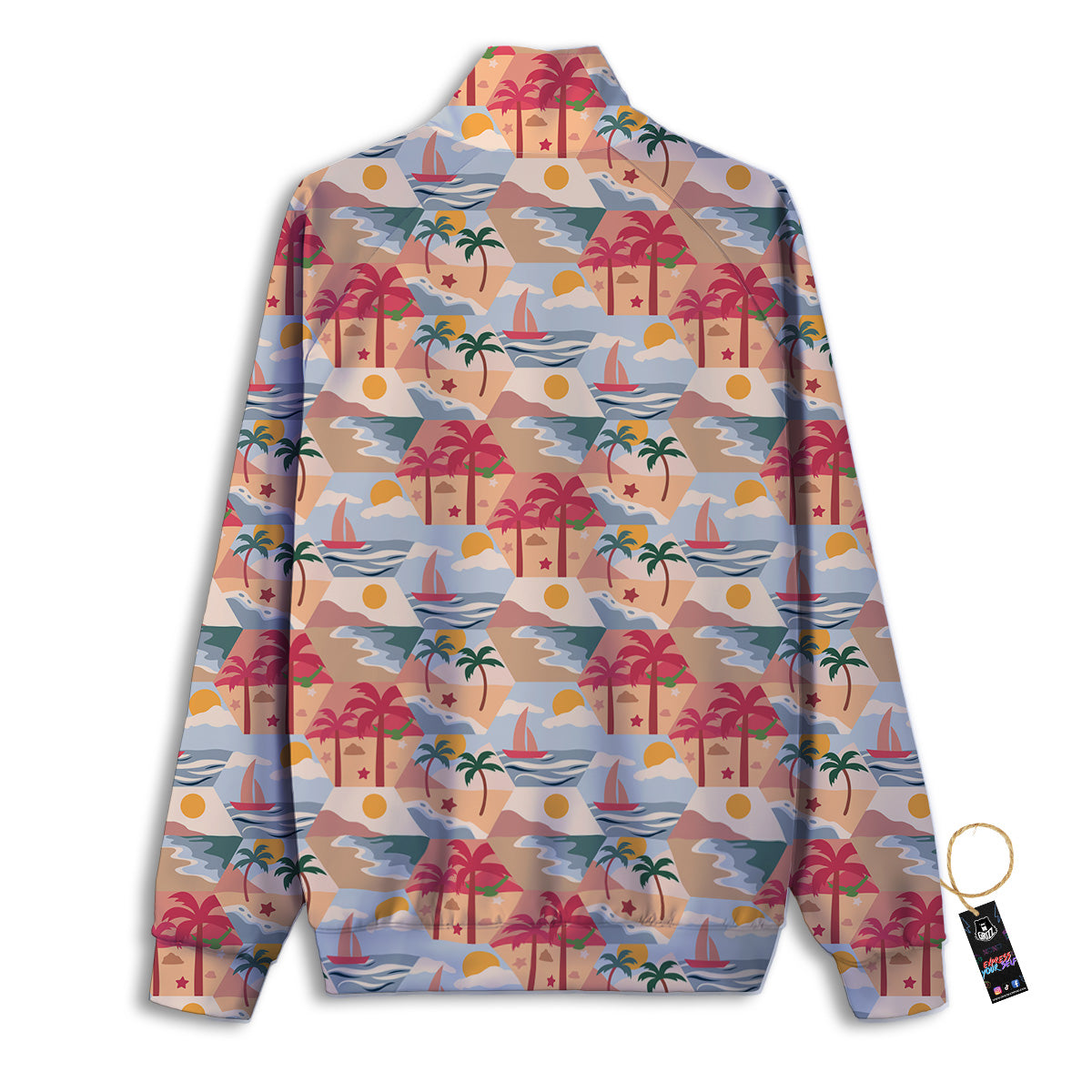 Patchwork Beach And Sunset Sky Print Pattern Track Jacket-grizzshop