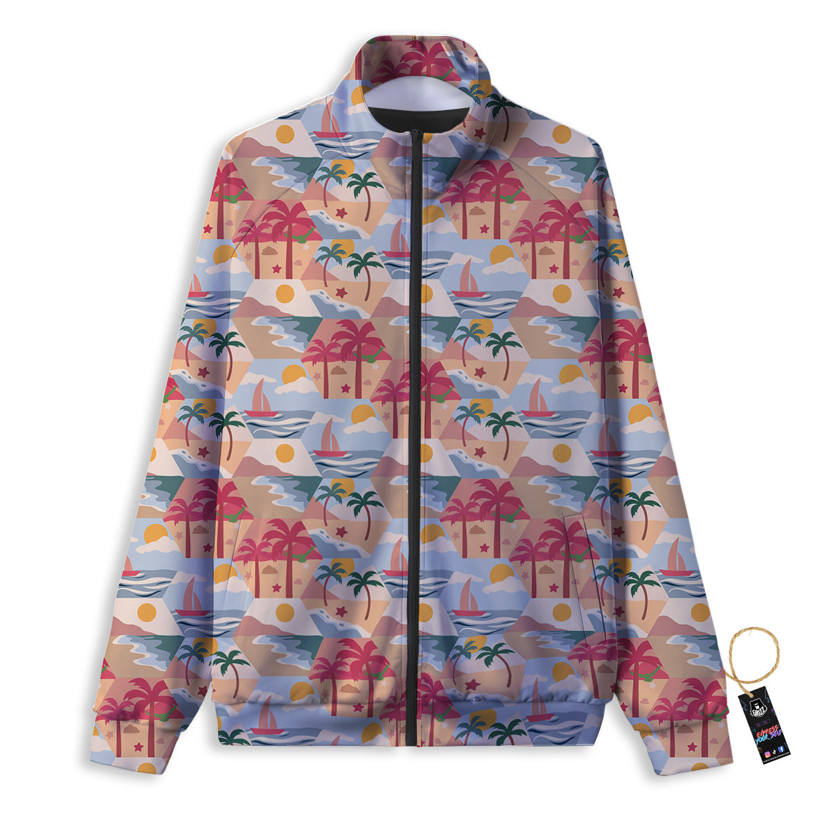 Patchwork Beach And Sunset Sky Print Pattern Track Jacket-grizzshop