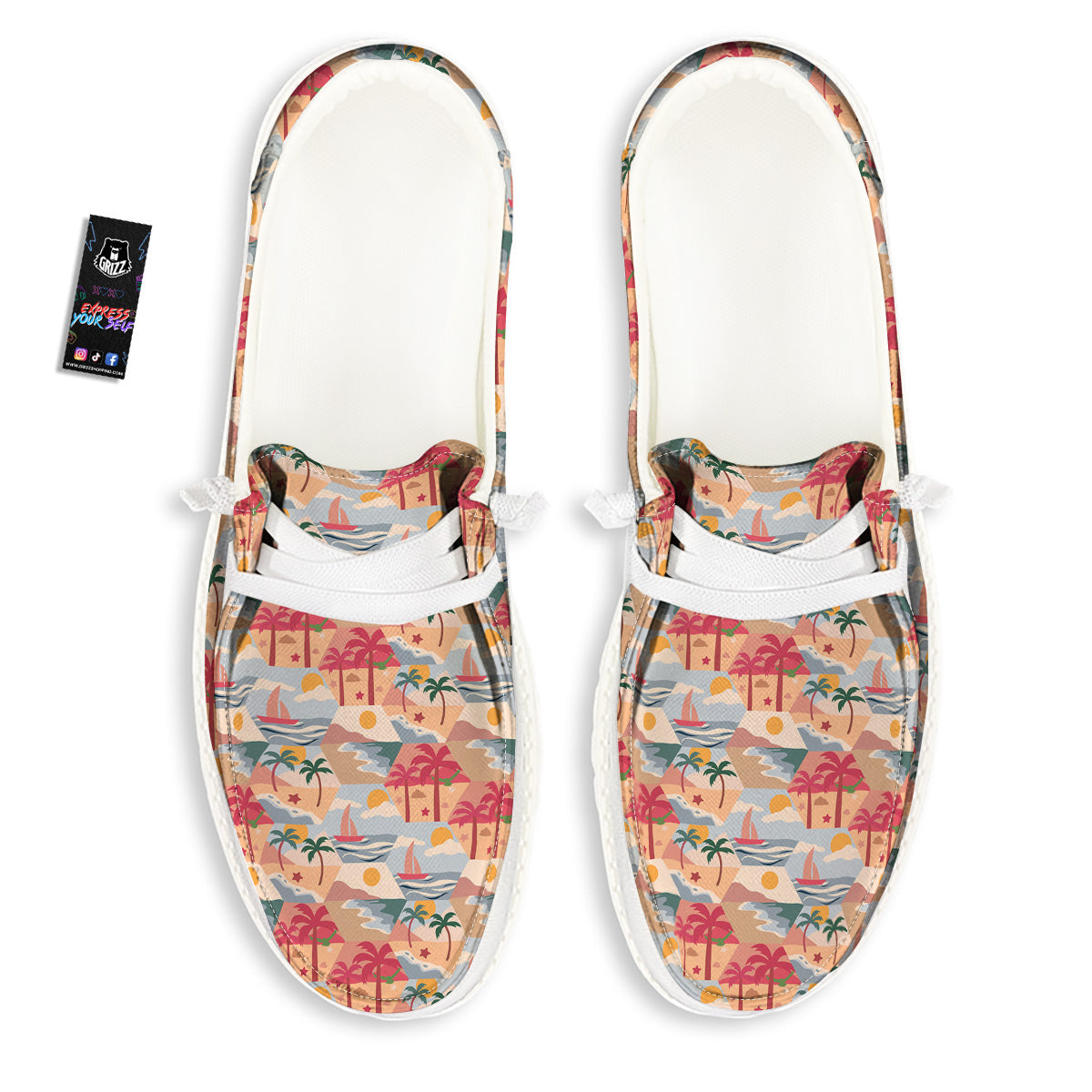 Patchwork Beach And Sunset Sky Print Pattern White Loafers-grizzshop