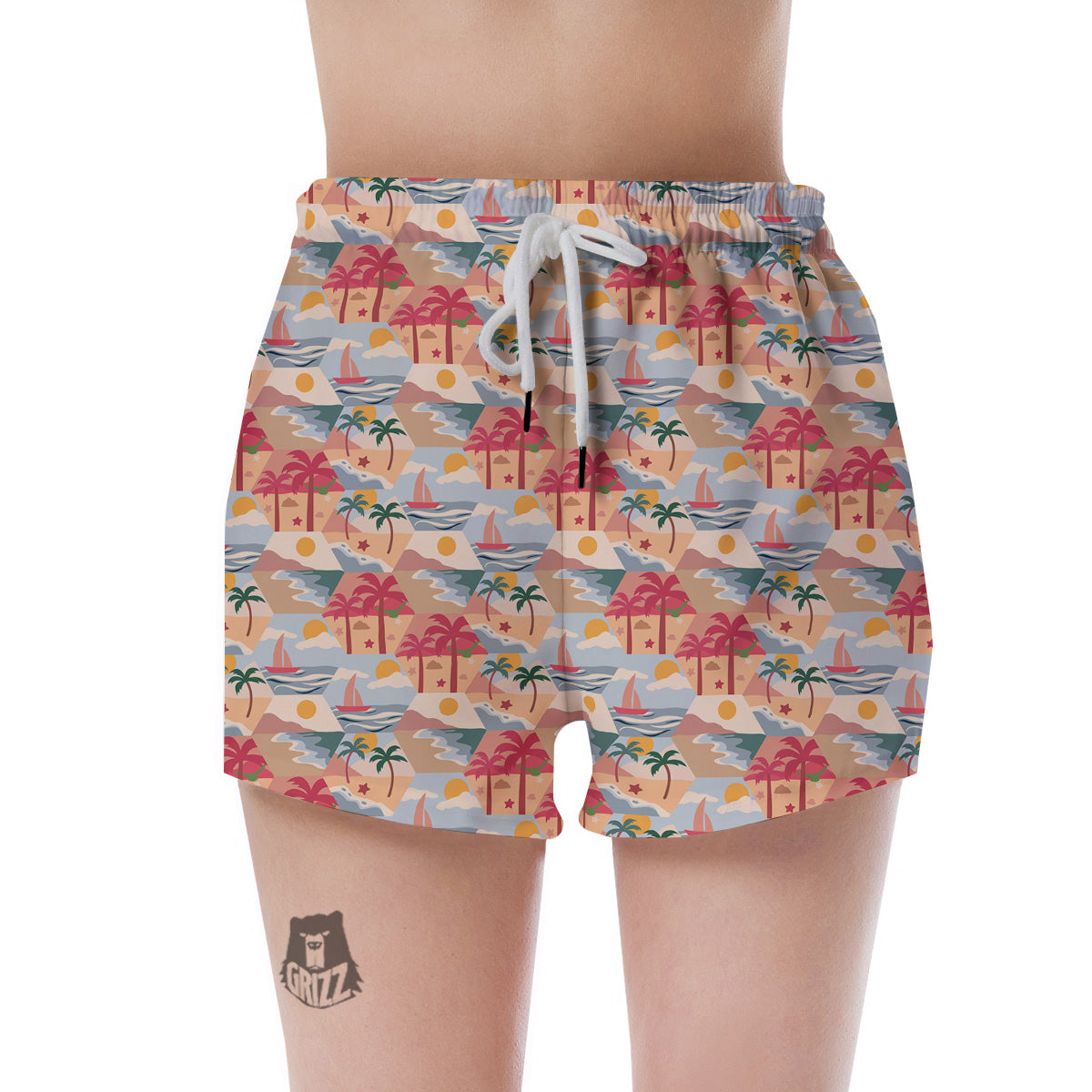 Patchwork Beach And Sunset Sky Print Pattern Women's Shorts-grizzshop