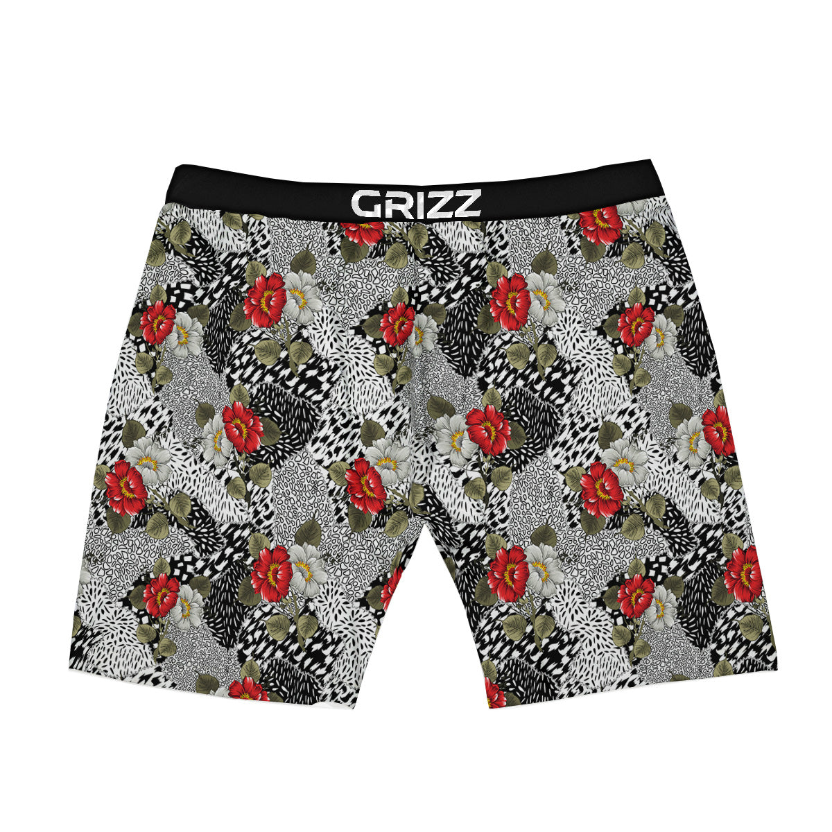 Patchwork Black White And Floral Print Pattern Boxer Briefs-grizzshop