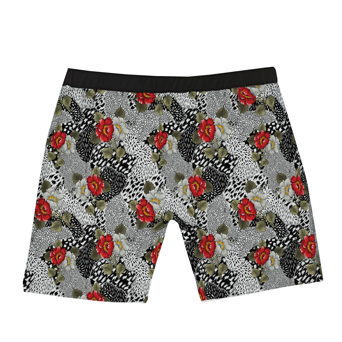Patchwork Black White And Floral Print Pattern Boxer Briefs-grizzshop
