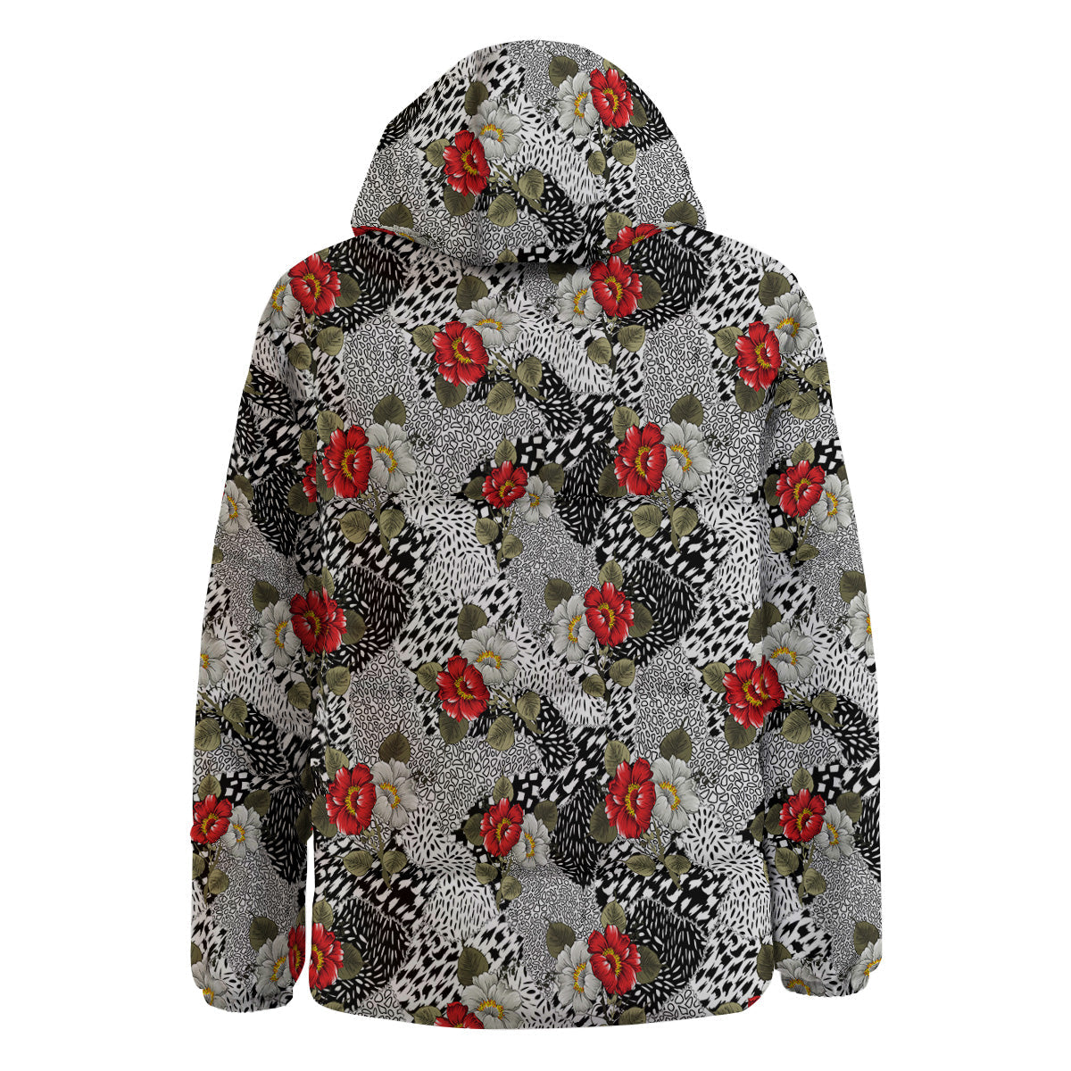 Patchwork Black White And Floral Print Pattern Down Jacket-grizzshop