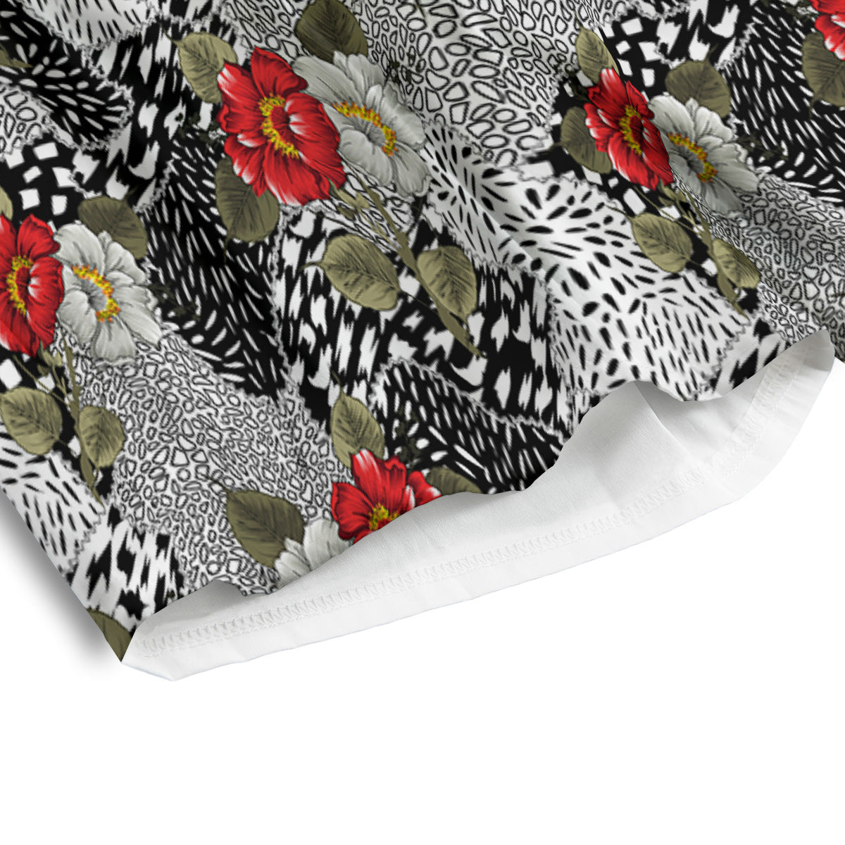 Patchwork Black White And Floral Print Pattern Men's Athletic Shorts