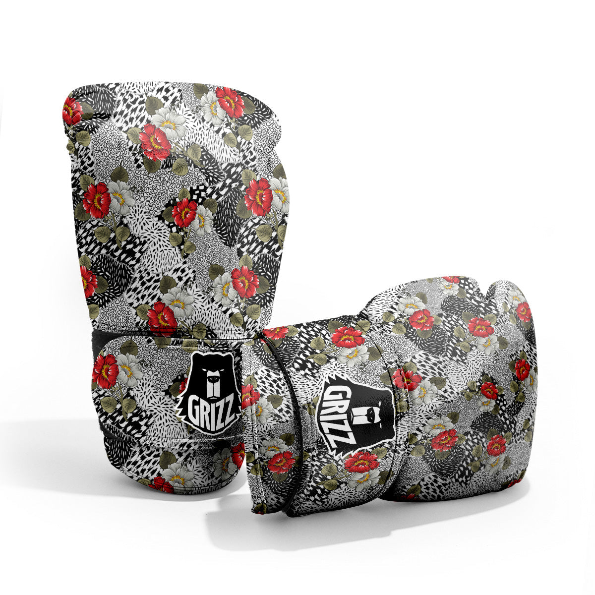 Patchwork Black White And Floral Print Pattern Pro Boxing Glove