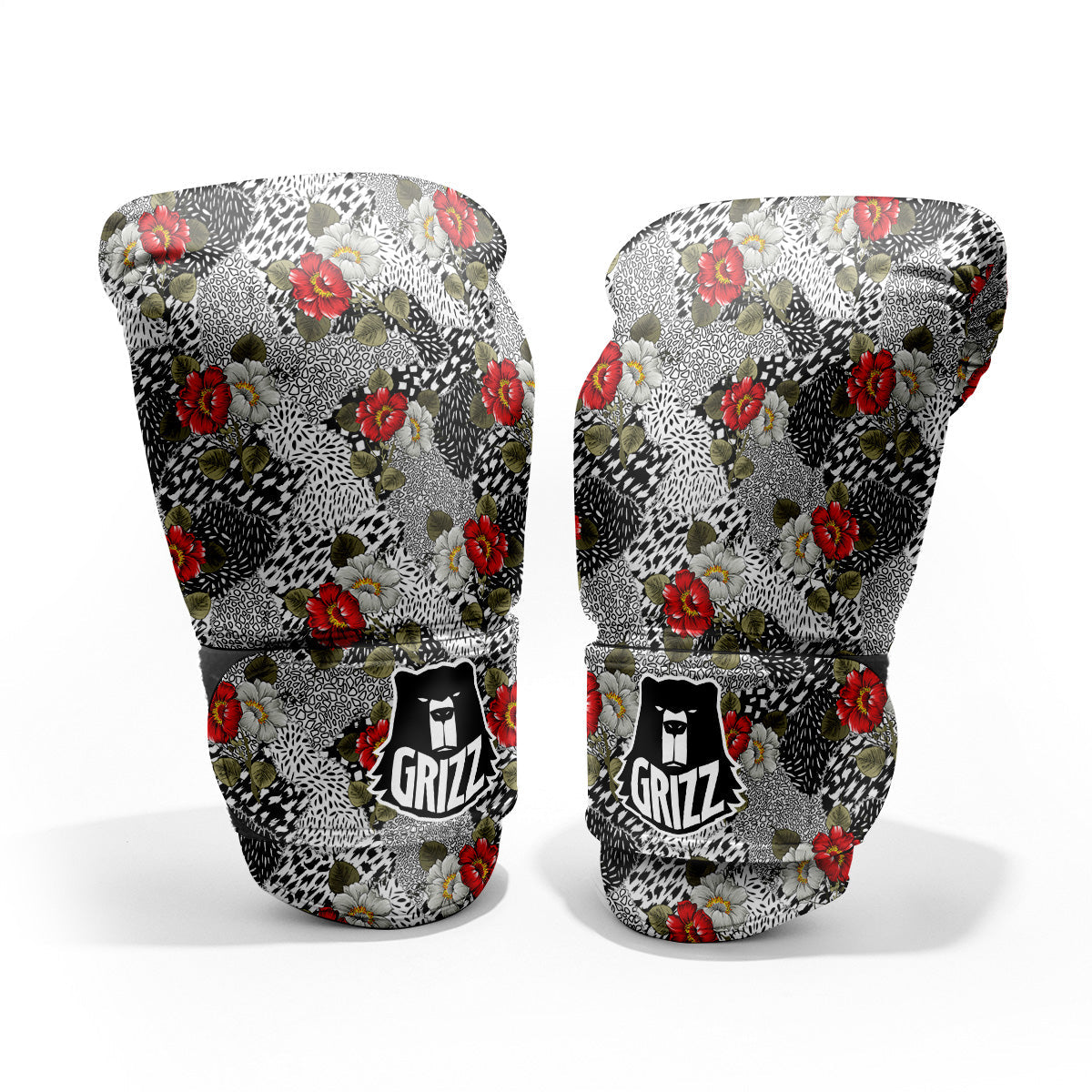 Patchwork Black White And Floral Print Pattern Pro Boxing Glove