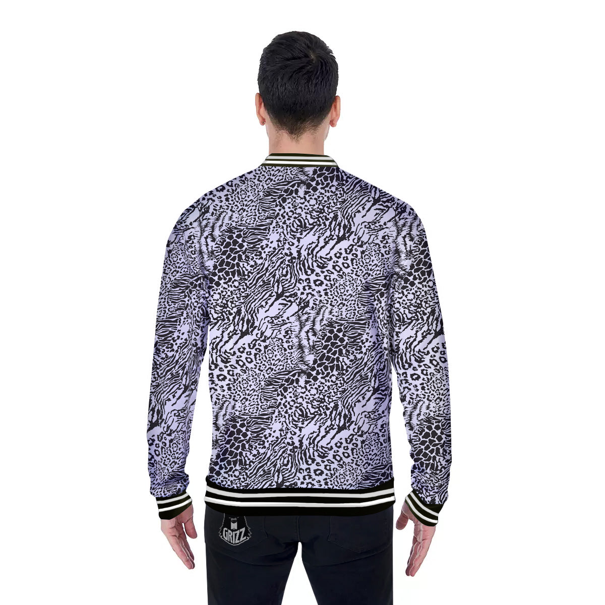 Patchwork Black White Animal Skins Print Pattern Baseball Jacket-grizzshop