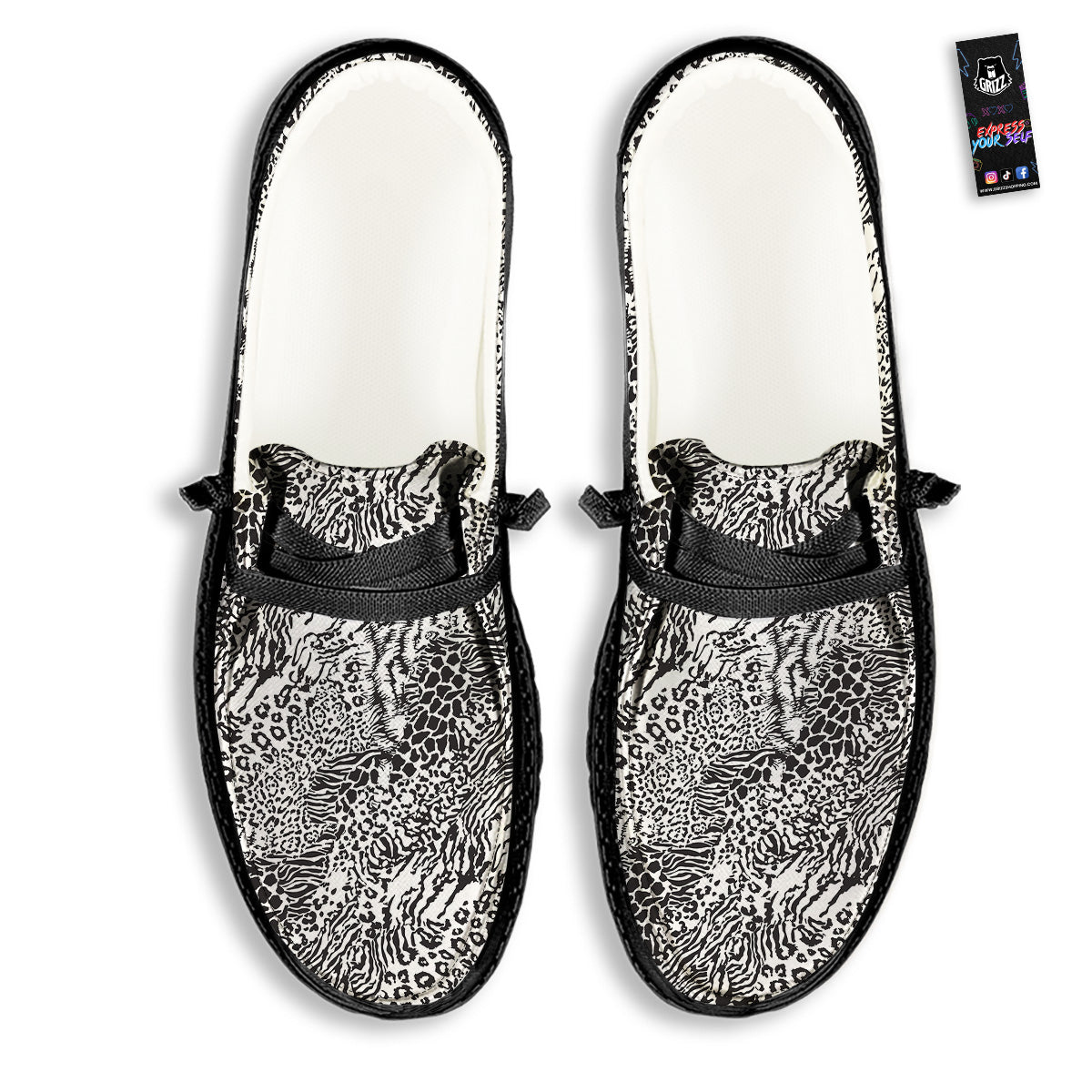 Patchwork Black White Animal Skins Print Pattern Black Loafers-grizzshop