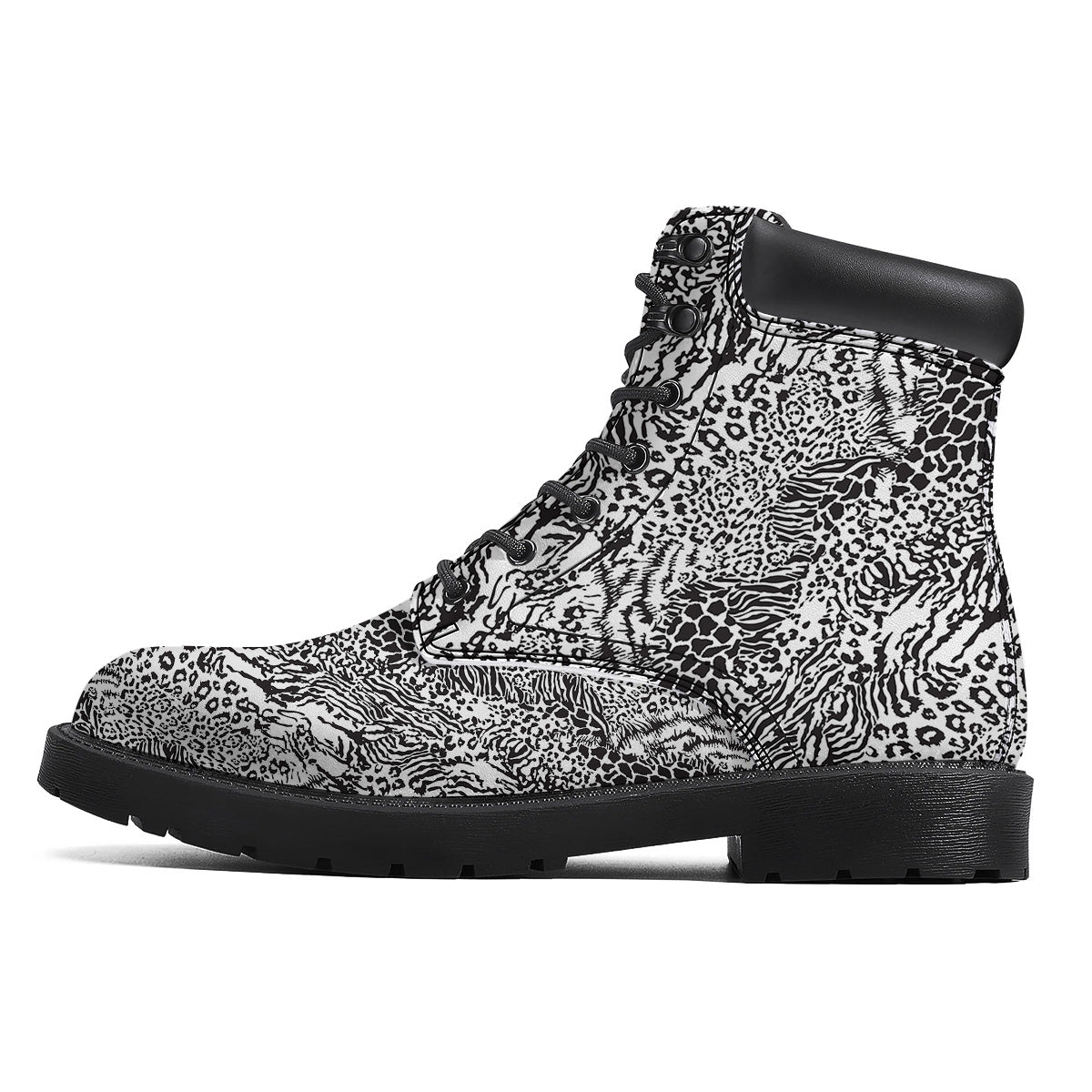 Patchwork Black White Animal Skins Print Pattern Boots-grizzshop
