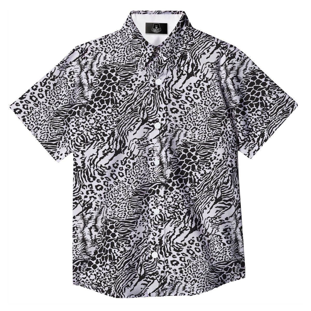 Patchwork Black White Animal Skins Print Pattern Button Up Shirt-grizzshop