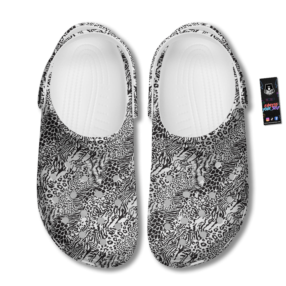 Patchwork Black White Animal Skins Print Pattern Clog-grizzshop