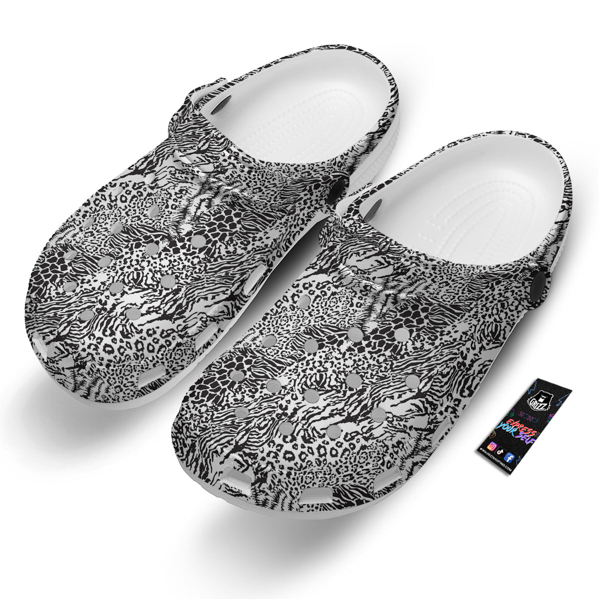 Patchwork Black White Animal Skins Print Pattern Clog-grizzshop