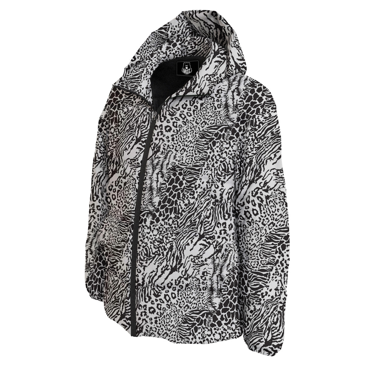 Patchwork Black White Animal Skins Print Pattern Down Jacket-grizzshop