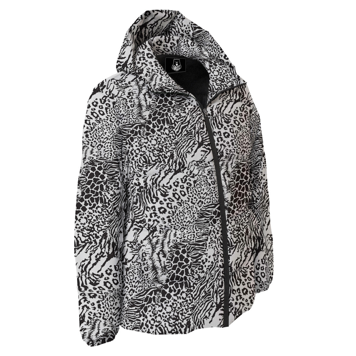 Patchwork Black White Animal Skins Print Pattern Down Jacket-grizzshop