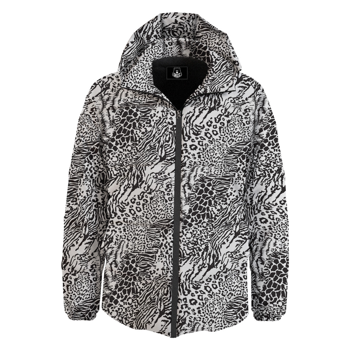 Patchwork Black White Animal Skins Print Pattern Down Jacket-grizzshop