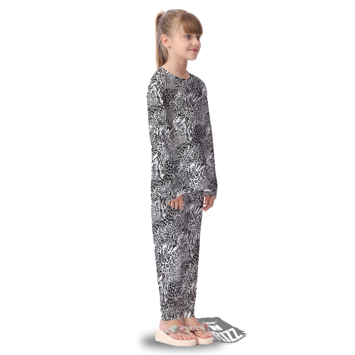 Patchwork Black White Animal Skins Print Pattern Kid's Pajamas-grizzshop