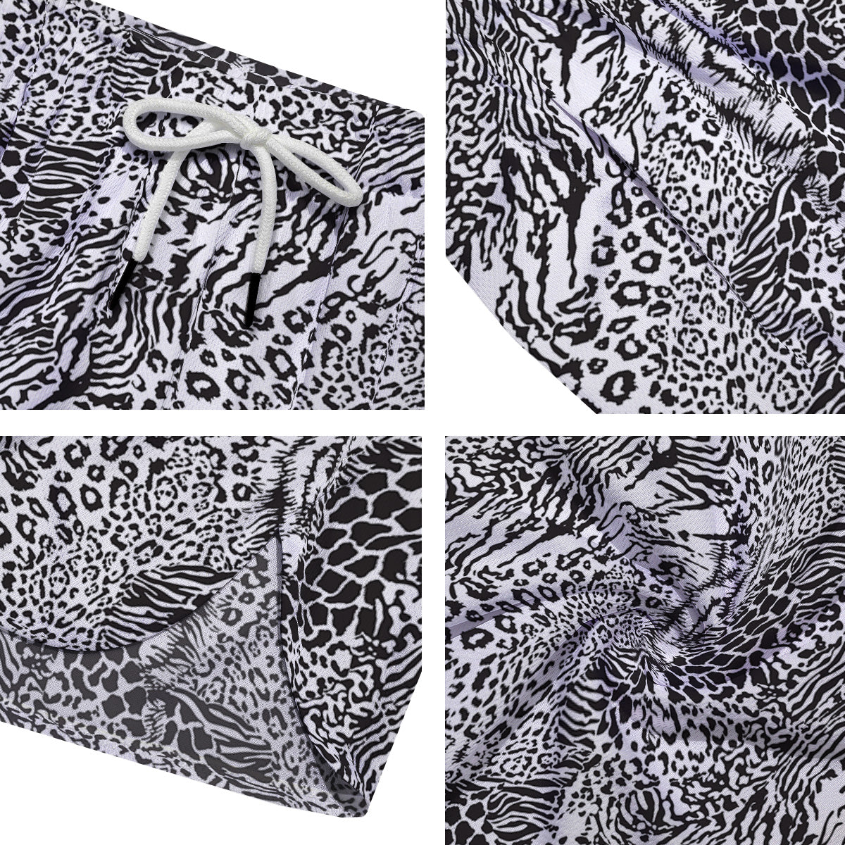 Patchwork Black White Animal Skins Print Pattern Men's Running Shorts-grizzshop