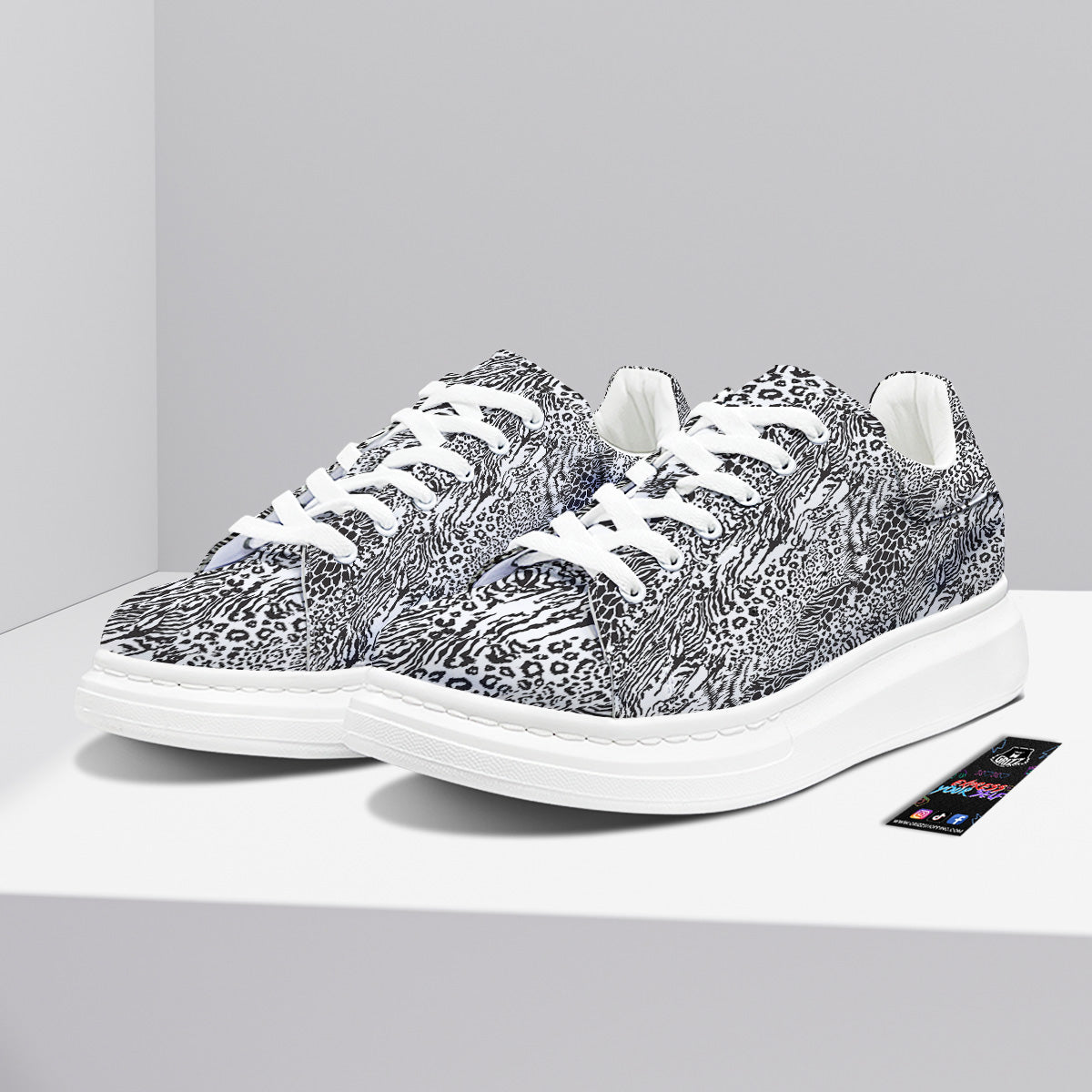 Patchwork Black White Animal Skins Print Pattern Platform Shoes-grizzshop