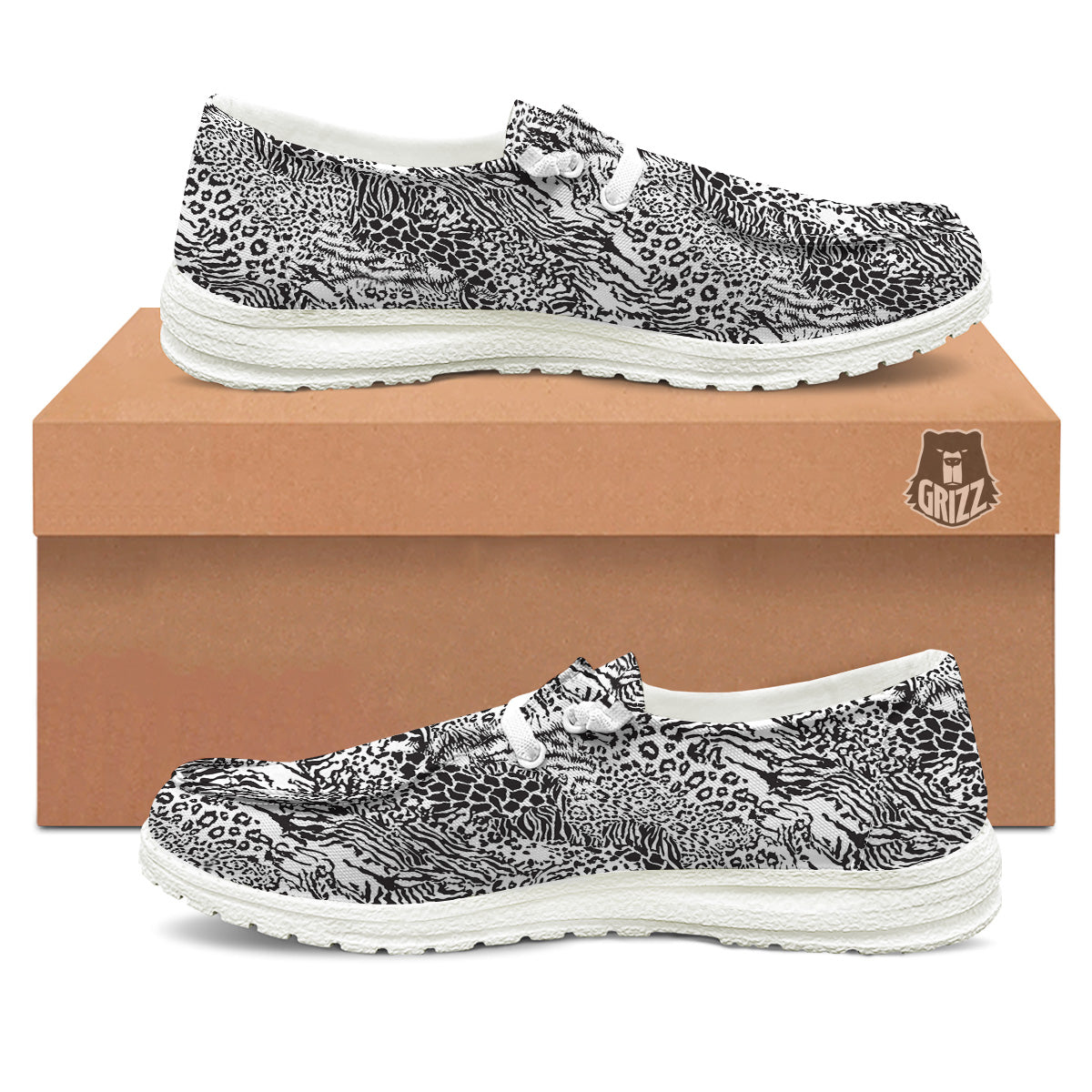 Patchwork Black White Animal Skins Print Pattern White Loafers-grizzshop