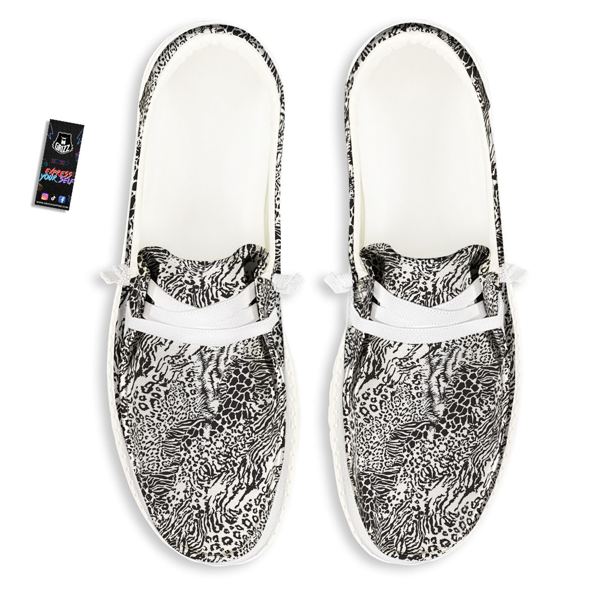 Patchwork Black White Animal Skins Print Pattern White Loafers-grizzshop