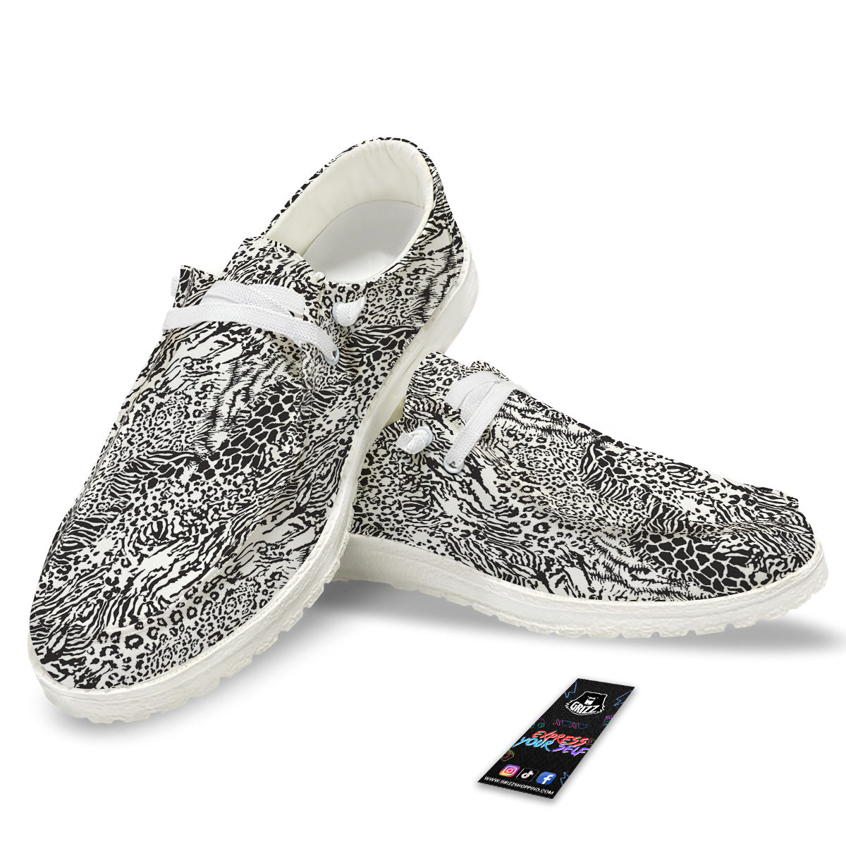 Patchwork Black White Animal Skins Print Pattern White Loafers-grizzshop