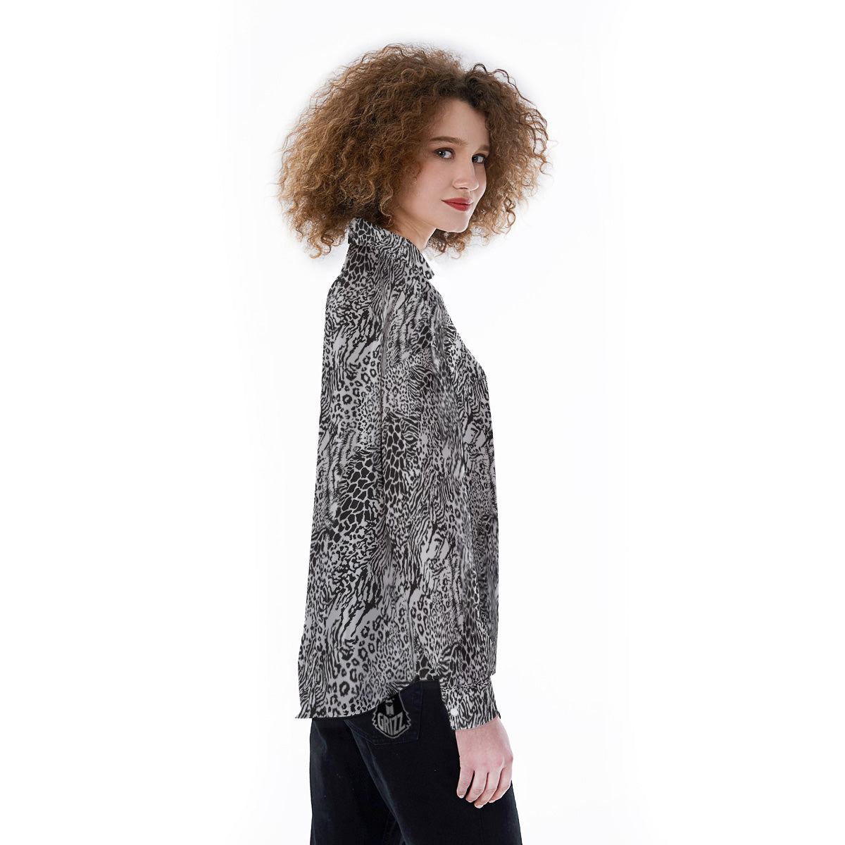 Patchwork Black White Animal Skins Print Pattern Women's Long Sleeve Shirts-grizzshop