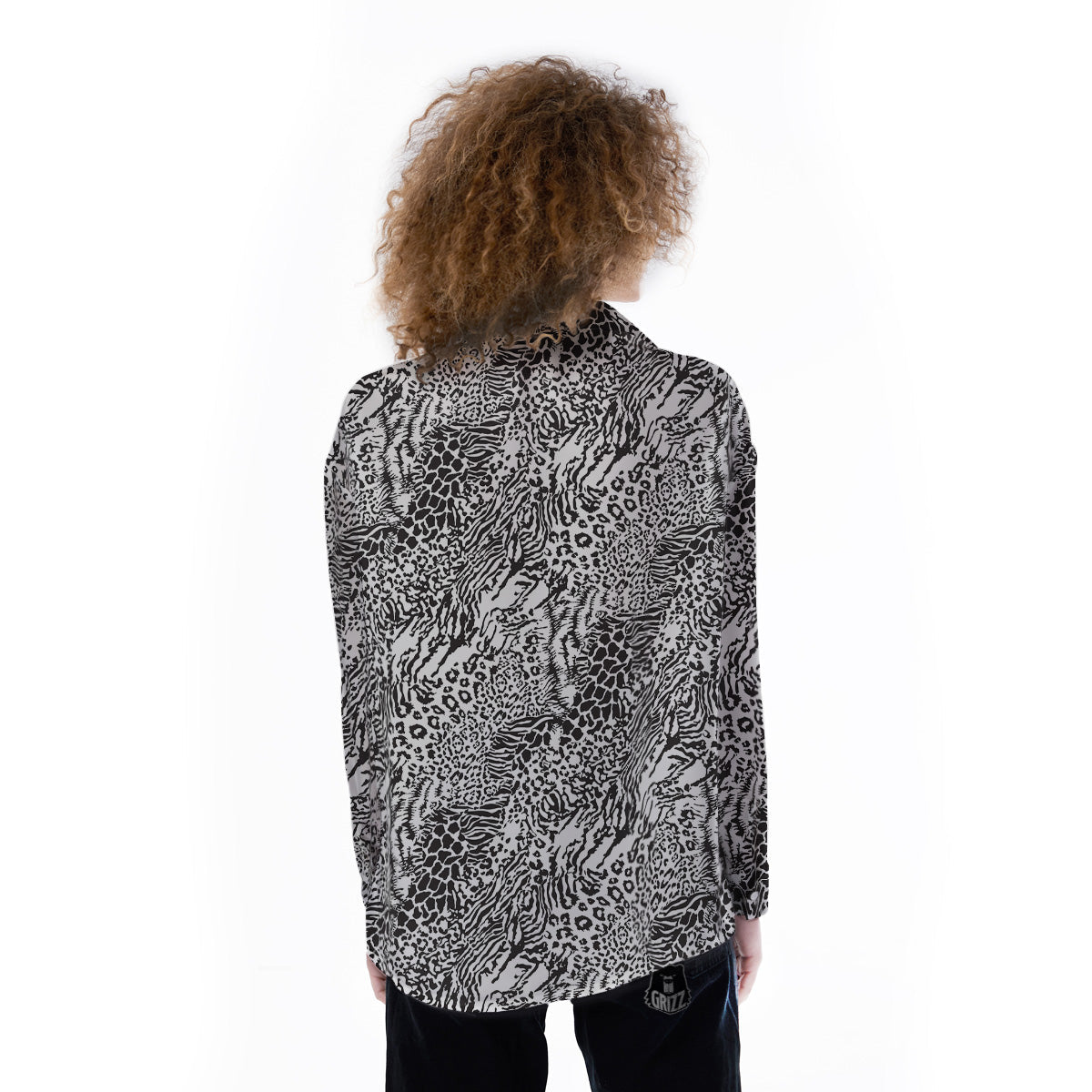 Patchwork Black White Animal Skins Print Pattern Women's Long Sleeve Shirts-grizzshop