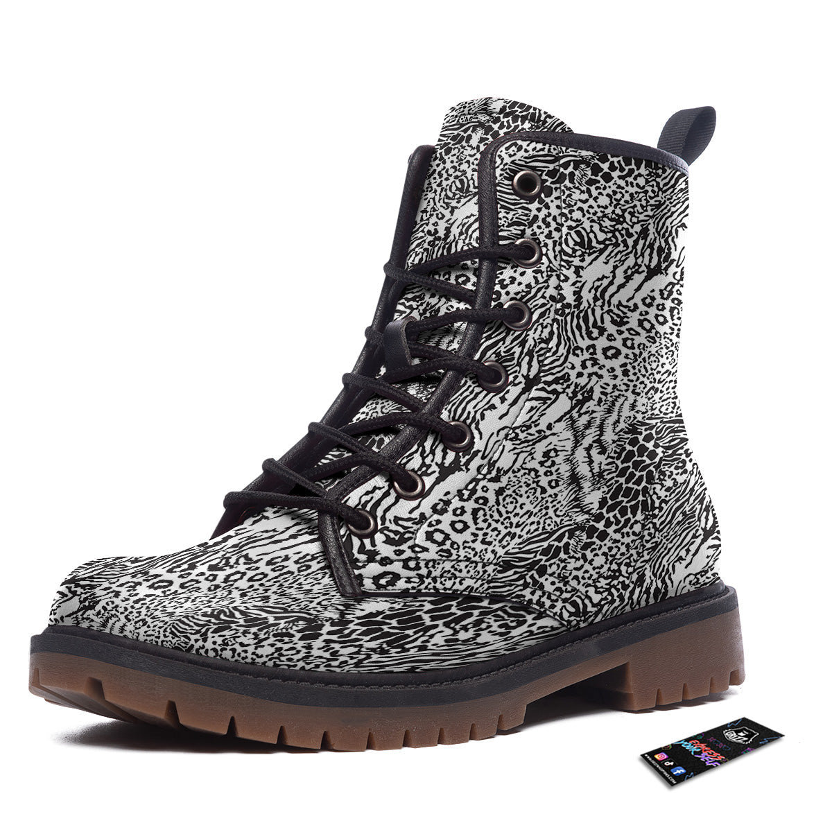 Patchwork Black White Animal Skins Print Pattern Work Boots-grizzshop