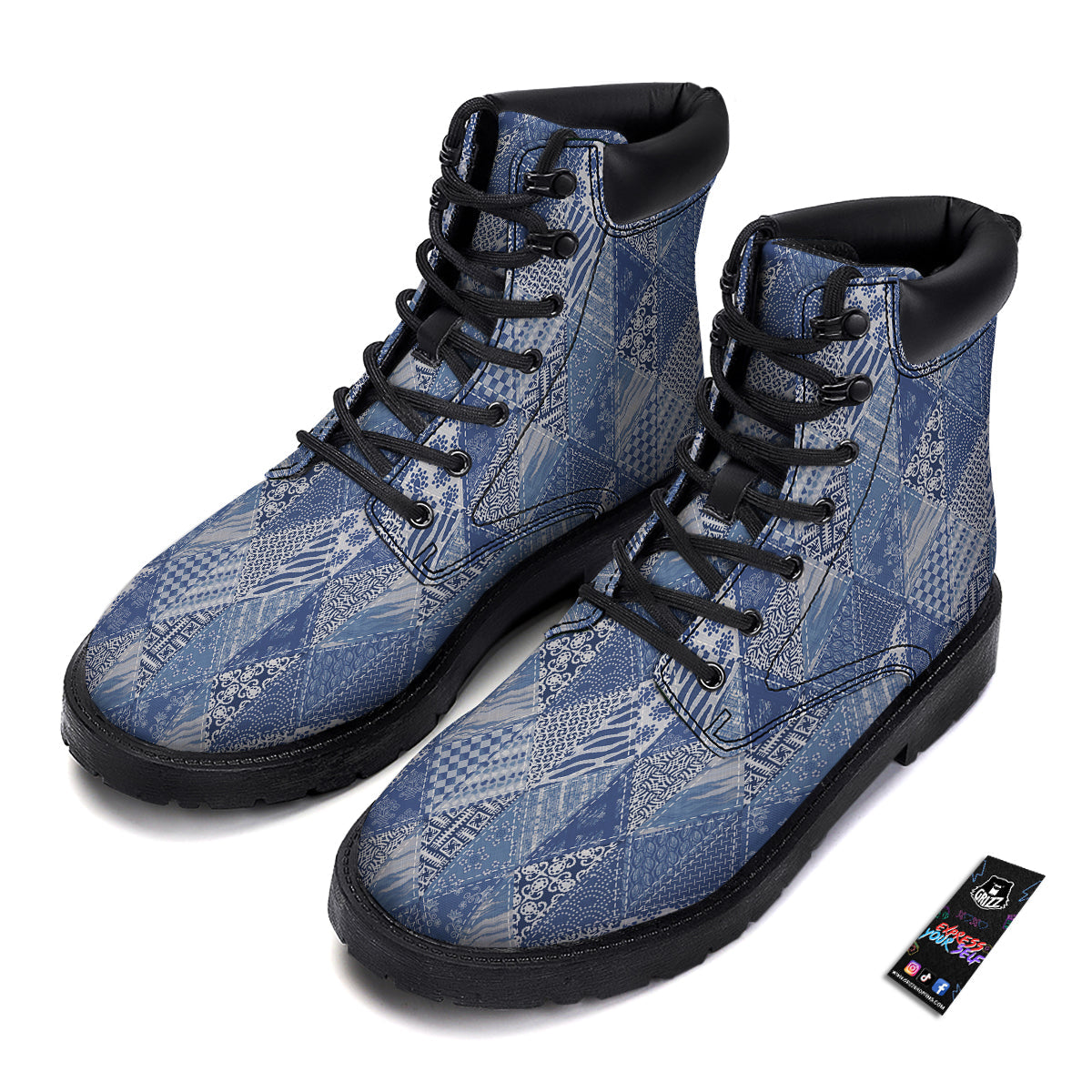 Patchwork Blue Denim Print Pattern Boots-grizzshop