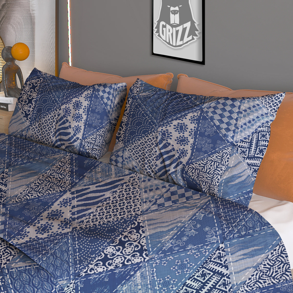 Patchwork Blue Denim Print Pattern Duvet Cover Bedding Set