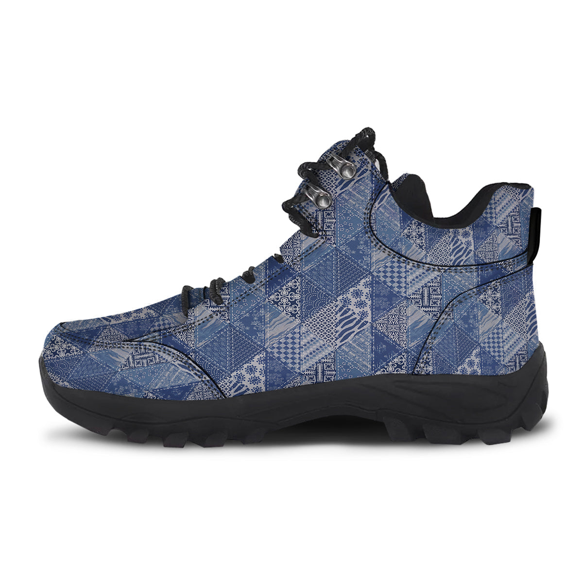 Patchwork Blue Denim Print Pattern Hiking Shoes-grizzshop