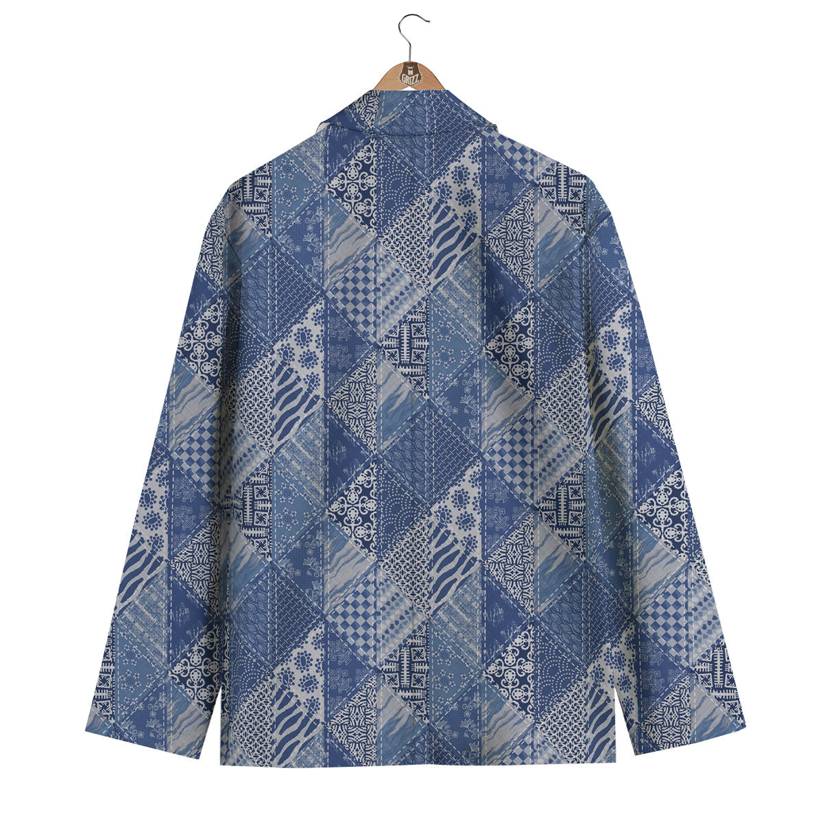 Patchwork Blue Denim Print Pattern Men's Blazer-grizzshop