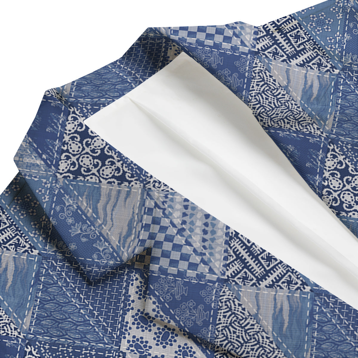 Patchwork Blue Denim Print Pattern Men's Blazer-grizzshop